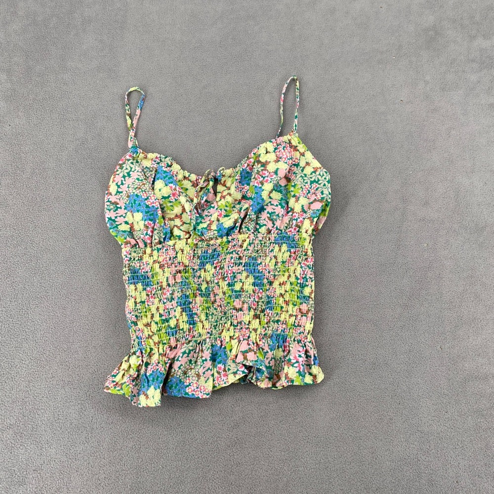 Suite 2939 Floral Smocked Cami Top Multi Color Ruffle Hem Small PW1002562